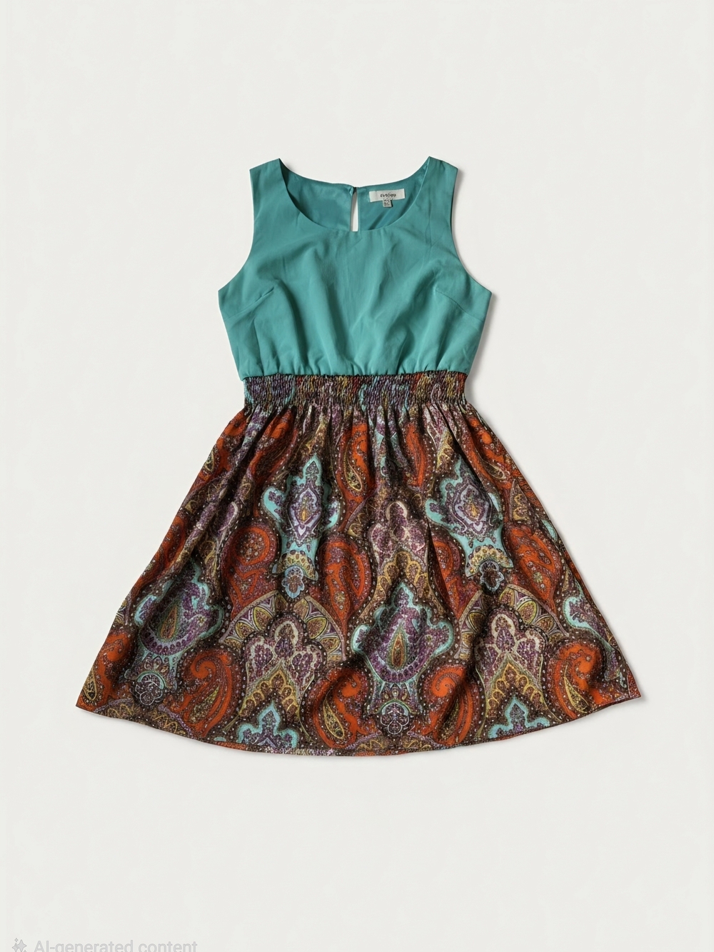 Teal Bodice Paisley Multicolor Skirt Dress